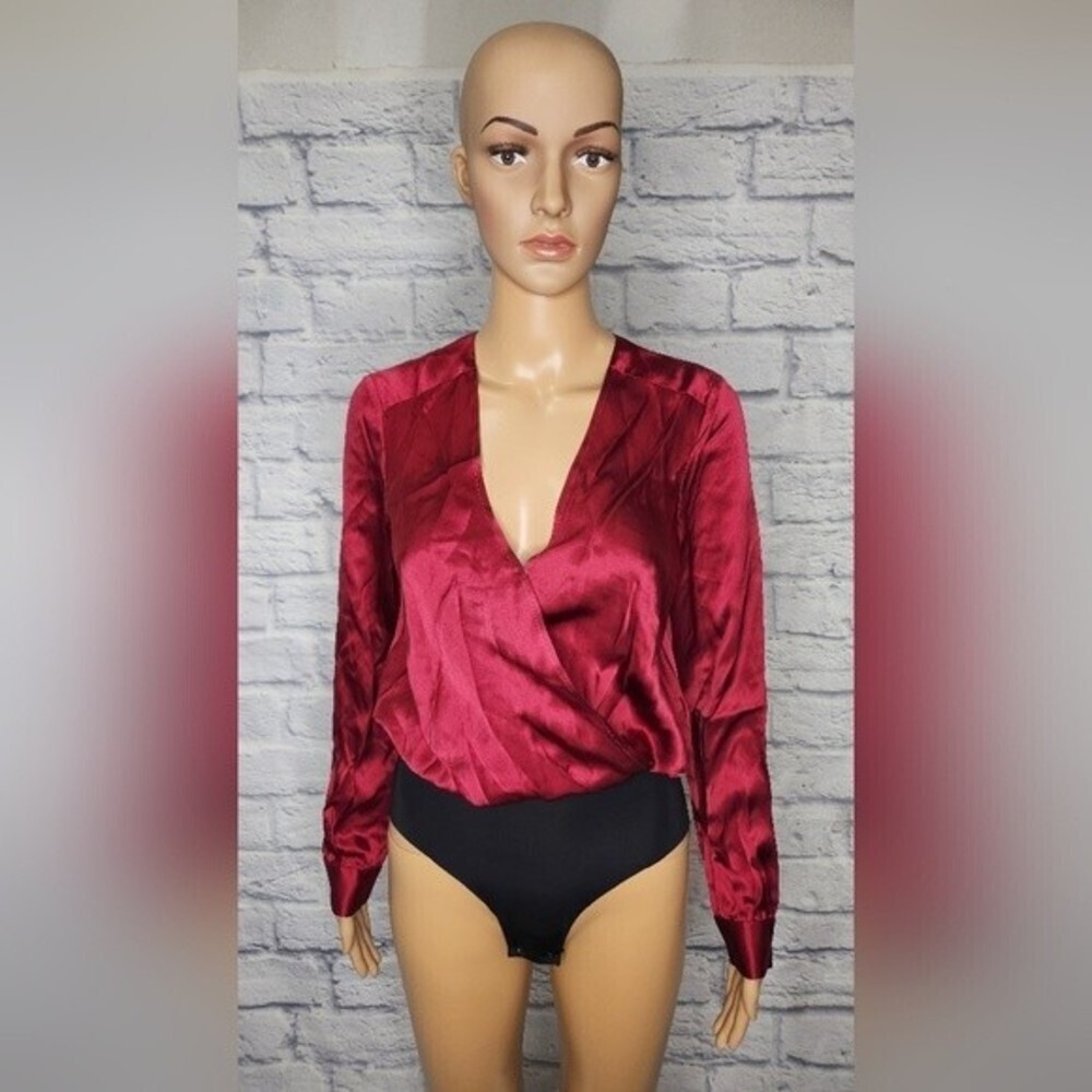 Nwt L'agence Tasha Red Maroon Silk Long Sleeve Charmeuse Bodysuit Sz Xs